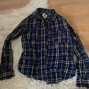 Navy blue plaid flannel size small